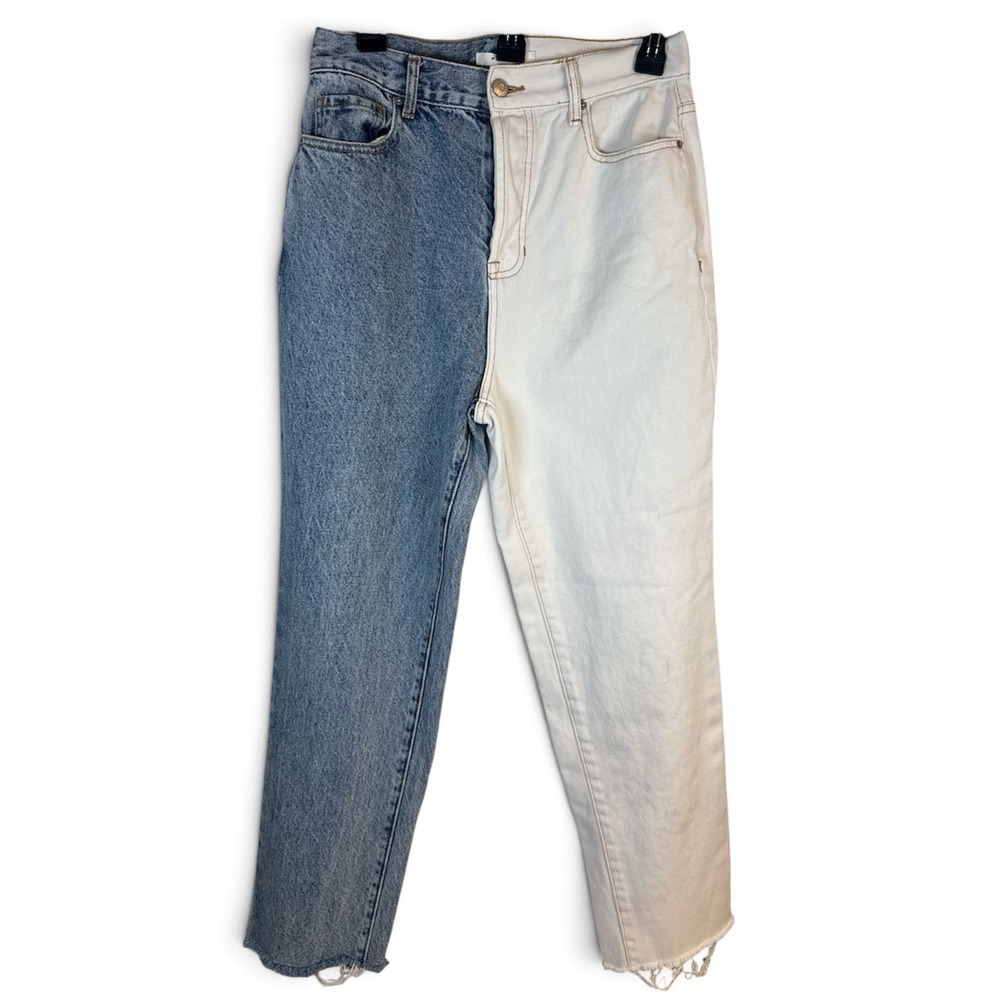 Pacsun Two Tone Denim High Rise Straight Jeans Size 28 Raw Hem